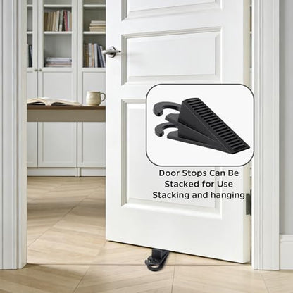 24-Pack Rubber Door Stoppers, Wedge Door Stoppers Stackable with Hook for Wood, Tile, Carpet, and Concrete Floors, for Home, Office, School, and Hotel Use, Black
