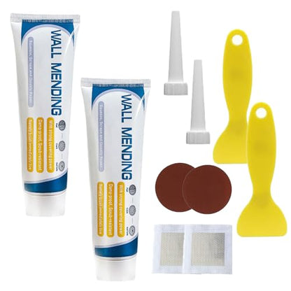 Drywall Patch Repair Kit – 2 Pack Wall Mending Agent with Scrapers, Nozzles, Sandpapers & Mesh Patches Complete Wall Repair Kit for Holes, Cracks & Peeling Paint Non-Toxic, Waterproof & Fast-Drying
