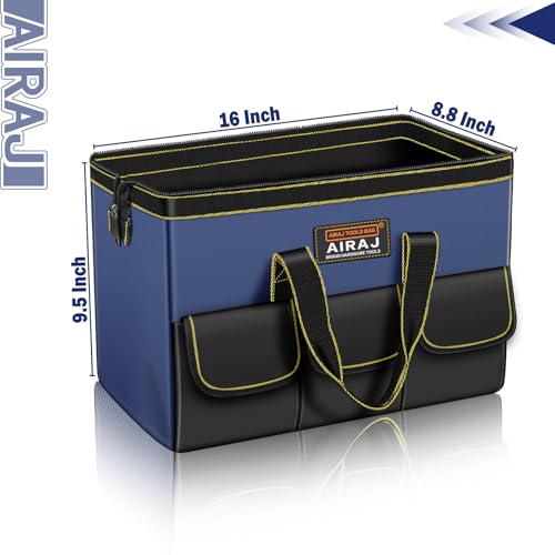 AIRAJ 16 Inch Tool Bag,Wide Mouth Tool Bags for Men,Tools Organizer for Home Repairs,Garage Storage,Professional Work,Portable Small Toolbags