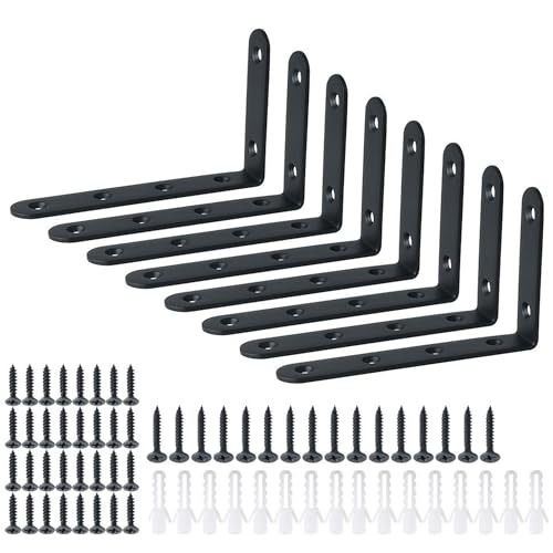 Alise 8 Pack Floating Shelf Brackets,Black Heavy Duty L Bracket Corner Brace,Stainless Steel Corner Bracket,Joint Angle Brackets for Hanging Support,Shelves Support DIY (5 x 3 Inch) - color: Black, size: (8P) 5x3x0.72 inch