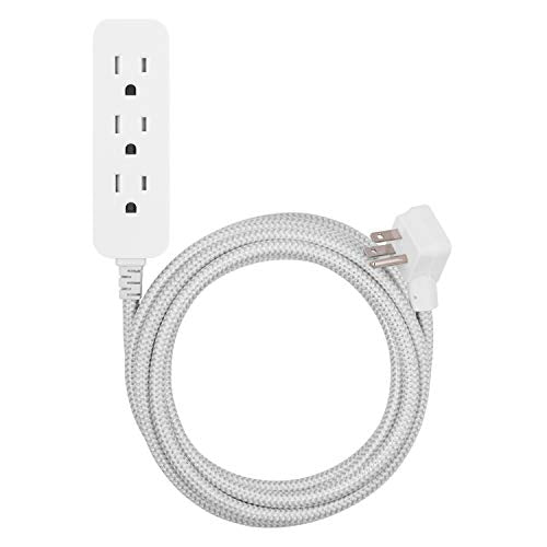 Cordinate 3-Outlet Power Strip Extension Cord with Multiple Outlets 15 Ft Indoor Braided Grounded Flat Plug Extension Cord ETL Listed White 50011 - color: White, size: 15 Ft