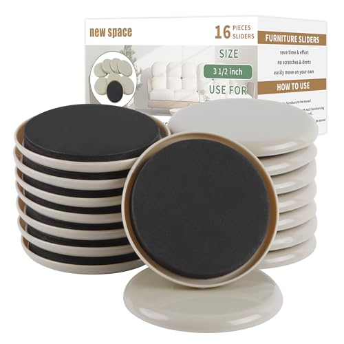 Furniture Sliders new space - 16pcs 3 1/2 inch Furniture Sliders for Carpet, Heavy Duty Sliders for Moving Furniture, Move Furniture Easy with Reusable Furniture Movers Sliders - size: 3.5 inch