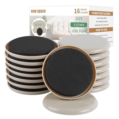 Furniture Sliders new space - 16pcs 3 1/2 inch Furniture Sliders for Carpet, Heavy Duty Sliders for Moving Furniture, Move Furniture Easy with Reusable Furniture Movers Sliders - size: 3.5 inch