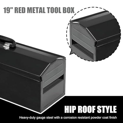 Portable Tool Box,Metal Latch Closure, 19" Hip Roof Style, Ideal for Trailer, Mechanic, DIY-ers, Car Toolbox, Workshops, Garages, Repair Shops,Black - size: 1P-19in-Black
