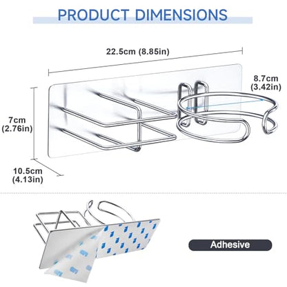 Hair Dryer and Straightener Holder Wall Mounted, Self Adhesive Blow Dryer and Flat Iron Storage Hair Tool Organizer for Bathroom Vanity (Silver) - color: Silver