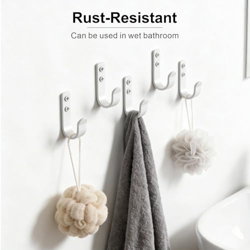 15-Pack White Metal Wall Hooks, Heavy Duty Screw-in Coat Hooks Wall Mounted for Hanging Towel, Clothing, Robe, Single Hooks for Bathroom, Entryway, Garage Organization - color: 15PCS+White