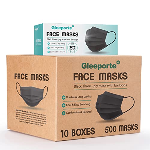 [Pack Of 500] Black Disposable Face Mask, 3-Ply Adult Masks, Facial Cover with Elastic Earloops For Home, Office, School, and Outdoors - style: Pack of 500