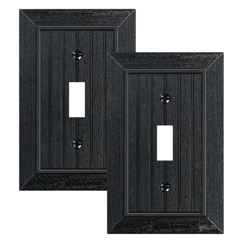 2-Pack Classic Beadboard Single Toggle Light Switch Cover Plate, Unbreakable Polycarbonate Decorative Switch Plate Covers, Matte Black 1 Gang Wall Plate - color: Matte Black, size: 1 Toggle 2PK