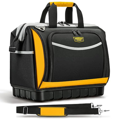 WINHUNT Tool Bag, Hard Bottom Professional Tool Tote, Multi-Pocket Storage with Shoulder Strap, Black and Yellow (Yellow & Black, 16 inch)
