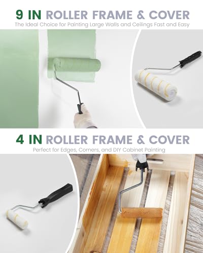 Voomey 28pcs Paint Roller Kit with Extension Pole, 9 Inch & 4 Inch Paint Roller Set, House Painting Supplies for Walls & Ceilings, Complete Painting Tool Kit for Home Interior & Exterior - style: 28pcs 9inch paint roller kit