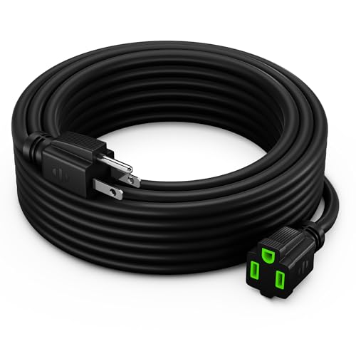 Maximm 25 Ft Black with Green Indicators Extension Cord, Heavy Duty 3-Prong Outdoor Power Cable, ETL Listed for Contractors - color: Black with Green Indicators, size: 25 Feet