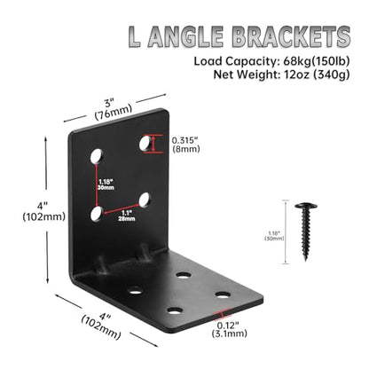 4 PCS Heavy Duty Steel Corner Brackets, 4"x4"x3" 90 Degree L Right Angle Bracket, DIY L Shelf Brackets, Metal Joint Timber Connector Support for Wood Shelves, Furniture - size: 4x4x3- 4pcs