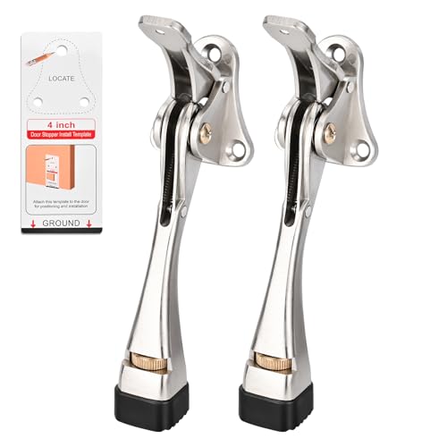 Kickdown Door Stopper 4 Inches - 2 Packs Door Stoppers for Bottom of Door One Touch Adjustable Door Stop，Made of Aluminum Alloy Metal Door Stops to Keep Door Open with Rubber Tip Satin Nickel - color: Brushed Nickel, size: 4 Inch