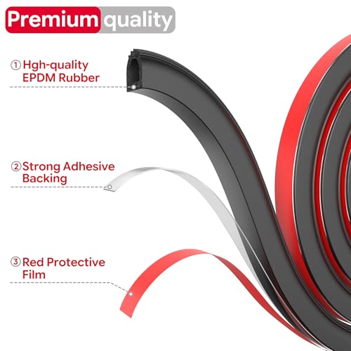 UIOCSSC EPDM Rubber D-Shaped Weather Stripping 26FT RV Door Seal with Strong Self Adhesive, Trailer & Truck Bed Seal, Tonneau Cover, Marine Boat Hatch Gasket, W:0.59"; H:0.61"