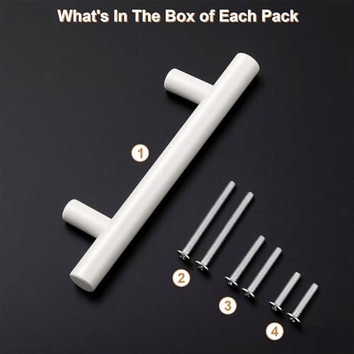 Probrico 5 Pack Hole Centers (76mm) 3inch White Kitchen Cabinet Handles Stainless Steel White Cabinet Pulls Euro Style Pull Handle for Cabinets and Drawers Total Length 5inch - color: White, size: Hole Centers: 3"