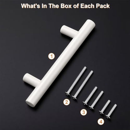 Probrico 5 Pack Hole Centers (76mm) 3inch White Kitchen Cabinet Handles Stainless Steel White Cabinet Pulls Euro Style Pull Handle for Cabinets and Drawers Total Length 5inch - color: White, size: Hole Centers: 3"