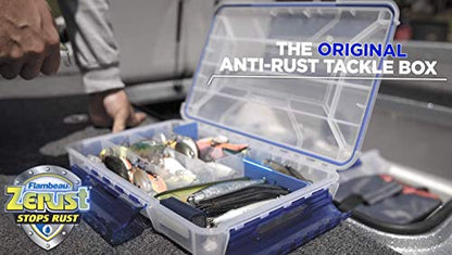 Flambeau Outdoors 4007 Tuff Tainer Fishing Tackle Box with Zerust Anti-Rust Dividers - Includes 12 Dividers, 24 Compartments, Clear Fishing Lure Organizer - 11" x 7.25" x 1.75"