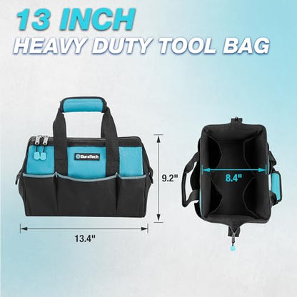 DURATECH 13-Inch Small Tool Bag with 9 Pockets, Tool Bags for Men Women, Toolbag with Thickened Fabric, Wide Open Mouth Tool Carrier for Mechanic Electrician Plumber HVAC - size: 13 Inch