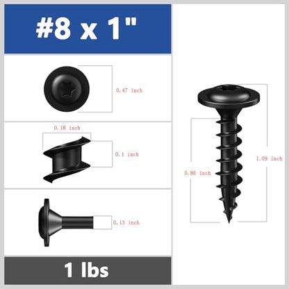 Wensilon (1 lbs)#8 x 1 Lag Screws, Structural Wood Screw, Heavy Duty Construction Screw, Rust Resistant, Washer Head, Black Coated Exterior Wood Screws, Star Drive with Bit - color: Black, size: #8 x 1"