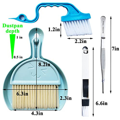 Broom and Dustpan Tweezers Tongs Cleaning Brushes Groove Gap Clean Tool Set 4 Pcs Kitchen Cleaning Brushes mini Kit Multipurpose Small Set for Home Door Window Track Tables Keyboards