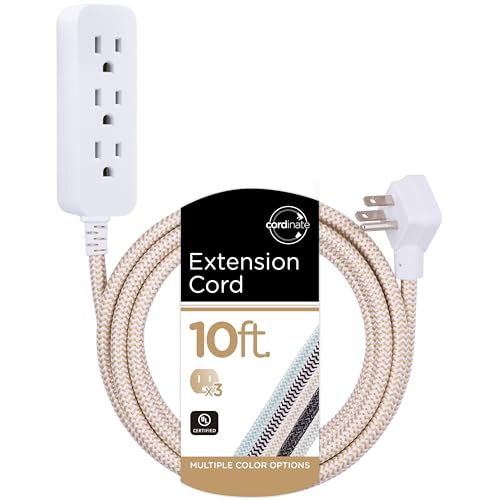 Cordinate 3 Outlet Power Strip Surge Protector Indoor Extension Cord 16 Gauge 245 Joules 10 Ft 3 Prong Braided Extension Cords Flat Extension Cord ETL Listed Brown 37916 - color: Brown, size: 10 Ft