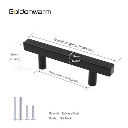 Goldenwarm 25 Pack Black Cabinet Handles 3"(76mm) Matte Black Cabinet Pulls T Bar Drawer Pulls for Kitchen Cupboard & Drawer Hardware - color: Black, size: 3 Inch Hole Center