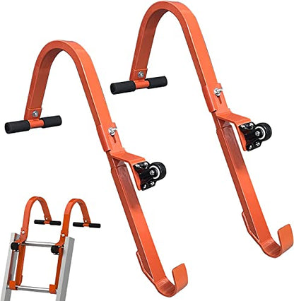 Roof Ladder Hook, 2 Pack Ladder Stabilizer, Heavy Duty Steel 500 Lbs Weight Ratin, Roof Ridge Extension with Wheel for Safe and Easy Access - color: Orange-Steel-Ladder Hook