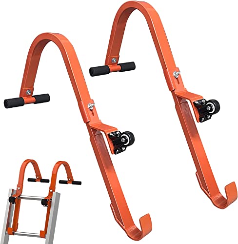 Roof Ladder Hook, 2 Pack Ladder Stabilizer, Heavy Duty Steel 500 Lbs Weight Ratin, Roof Ridge Extension with Wheel for Safe and Easy Access - color: Orange-Steel-Ladder Hook