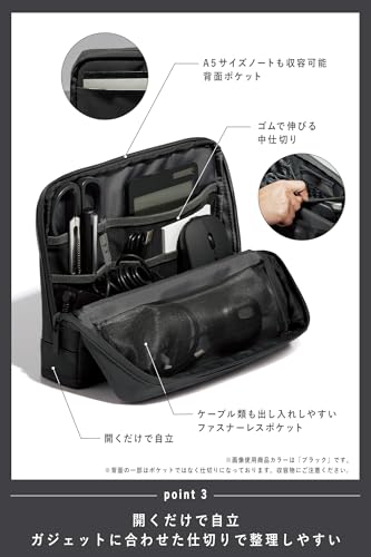 KOKUYO Pencil Case Pouch, Haco-Biz Standing Pen Pouch Bag, Foldable Stand up Pencil Holder Organizer, Large Capacity Portable Pencil Box for Office Supplies - color: Black