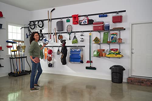 Rubbermaid 24-Piece FastTrack Garage Wall-Mounted Storage Kit, 6 Rails and 18 Hooks, Black, for Home/House/Tool/Sports/Equipment/Utility Purposes - size: 6 Rails, 18 Hooks