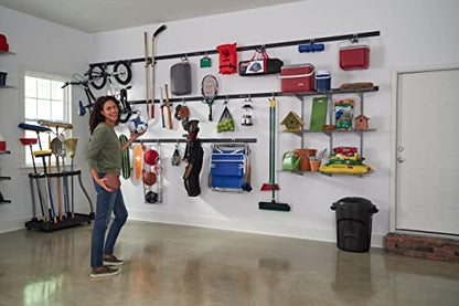 Rubbermaid 24-Piece FastTrack Garage Wall-Mounted Storage Kit, 6 Rails and 18 Hooks, Black, for Home/House/Tool/Sports/Equipment/Utility Purposes - size: 6 Rails, 18 Hooks