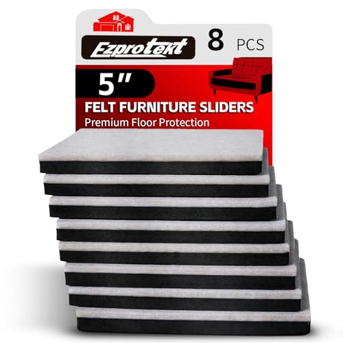 Ezprotekt 5" Square Felt Furniture Movers Sliders for Hardwood Floors, 8 Pcs Reusable Felt Furniture Moving Pads for Heavy Duty Bed Sofa Fridge Couch, Move Item Easily and Quickly (Beige) - color: Beige, size: 5" (Square)