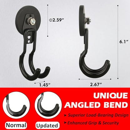 MUTUACTOR Upgraded Magnetic Hooks Heavy Duty,20lbs 2PCS Magnetic Mounting Garage Utility Magnet Hook for Hanging,Anti-Slip Durable Metal J-Hooks Magnetic Hook for Garden Hose Electric Cables Shovels - style: Updated 2.6in Magnet J Black Hooks 2PCS