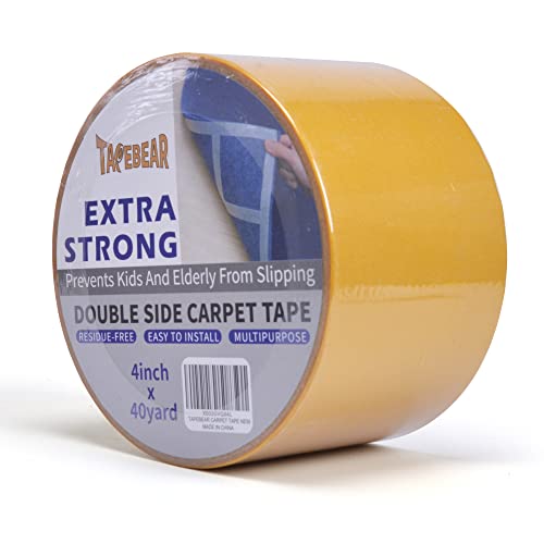 TAPEBEAR Heavy-Duty Double Side Carpet Tape, Carpet Tape for Rug, Wood, Floor, Residue-Free Rug Tape, Multipurpose Gripper Non Slip Tape, 4inch X 40yard - color: Yellow, size: 4inch x 40yard