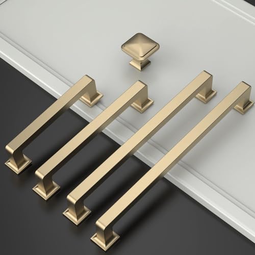 Amerdeco 10 Pack Brushed Brass Cabinet Pulls 6.3 Inch(160MM) Hole Centers Kitchen Cabinet Handles Cabinet Hardware Kitchen Handles for Cabinets Cupboard Handles Drawer Pulls ZH0019 - color: Brushed Brass, size: 6.25"/160MM Hole Center