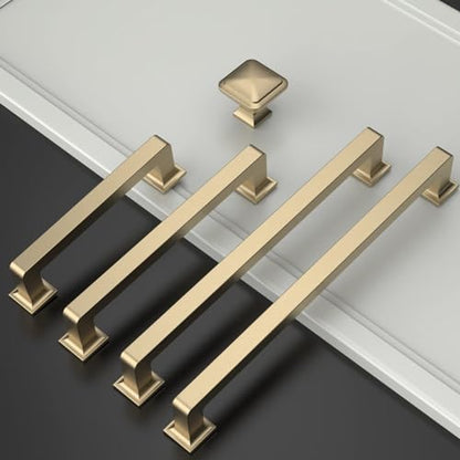 Amerdeco 10 Pack Brushed Brass Cabinet Pulls 6.3 Inch(160MM) Hole Centers Kitchen Cabinet Handles Cabinet Hardware Kitchen Handles for Cabinets Cupboard Handles Drawer Pulls ZH0019 - color: Brushed Brass, size: 6.25"/160MM Hole Center