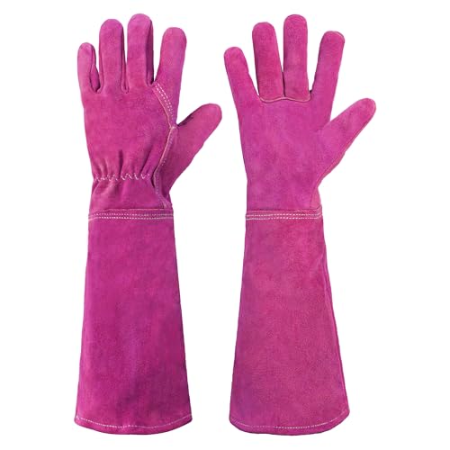 HANDLANDY Ladies Leather Gardening Gloves, Thorn Proof Women Rose Pruning Garden Yard Glove, Heavy Duty Long Sleeve Gloves (Small, Rosy) - color: Rosy, size: Small (Pack of 1)