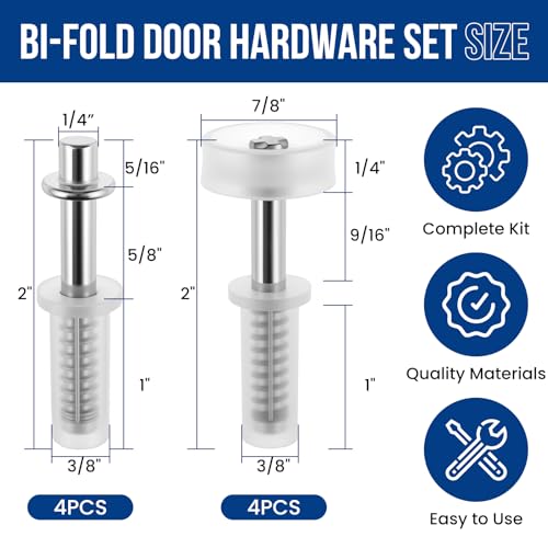 8 Pcs 3/8" Bi-Fold Door Top Roller Hardware Set, Bifold Closet Spring Loaded Top Pivots and Guide Wheels Repair Kit for Closet, Folding, Shower, Pocket & Accordion Doors