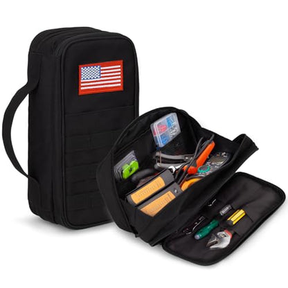 Tactical Tool Bag for Men,Wide Mouth Tool Pouch with Water-Resistant, Multi-purpose Range Bags with Zipper Handle,Heavy Duty Small Tool box organizer for Repairman, Carpenters, Handyman - color: Black