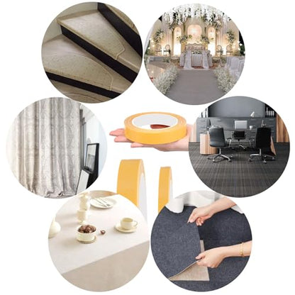2 Sizes Clear Double Sided Fabric Tape Strong Adhesive Double Stick Carpet Tape 0.8in x 66ft, 0.4in x 33ft Heavy Duty Mounting Tapes Removable Gauze Tapes for Carpets Pictures Posters Cloth Craft