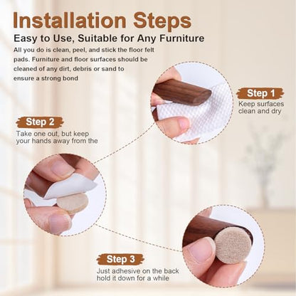 Felt Furniture Pads 224 PCS, 10 Sizes, Felt Pads for Chair Legs, Suitable for Round and Square Chair Legs, to Prevent Scratches, Reduce Noise and Protect the Floor (Beige) - size: 224PCS-Beige