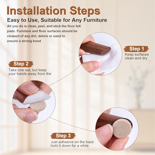 48 PCS Felt Furniture Pads, 1-inch Square Beige Chair Felt Pads, Felt Pads for Furniture Feet to Protect The Floor from Scratches,Reduce Noise (Beige) - size: Square 48PCS-Beige