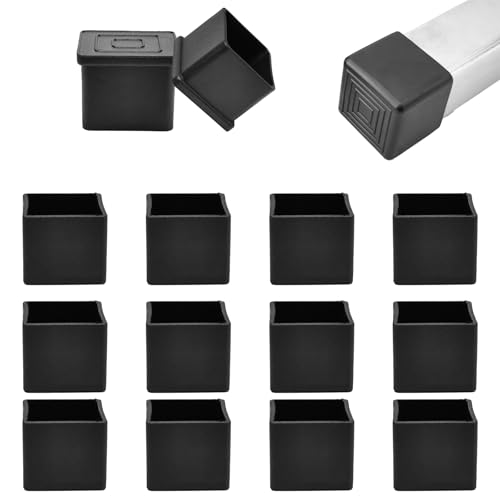EASYEAH 1" (25mm) Square Chair Leg Floor Protectors, Black Rubber Chair Leg Caps, Non-Slip Patio Furniture Feet Cap, PVC Chair Feet Covers for Hardwood Floors, Tables & Patio Furniture, 12pcs - size: 1" x 1"