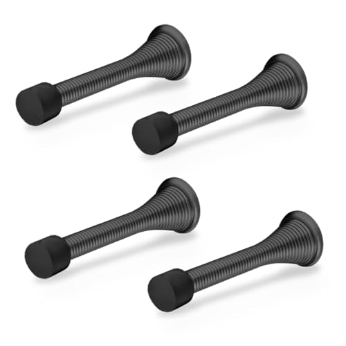 Door Stoppers for Wall – Spring Door Stopper – Black Door Stops – 3-1/4" – Black Door Stopper – Pack of 4 – Door Stoppers for Bottom of Door – Doorstop – Door Stops for Wall – Home, Offices, Schools - color: Black