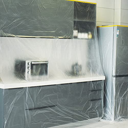 TAPEBEAR Pre-Taped Masking Film, Tape and Drape, Plastic Sheeting Roll, Automotive Painters Masking Tape Film, Plastic Sheeting Cover for Appliance, Car, 22inch X 65feet, 3Rolls - size: 550mm x 20m