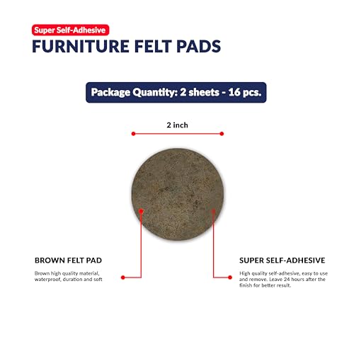 Furniture Felt Pads Brown 16 Pcs 2 inch Round Strong Self Adhesive Protectors for Hardwood Floors Laminate Flooring Furniture Feet Chair Legs Table Cabinet Couch Non Scratch Peel Stick Pad Set - size: 16 pcs. 2 in, Brown, Round