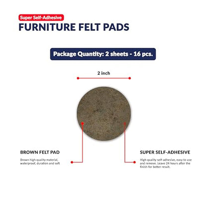 Furniture Felt Pads Brown 16 Pcs 2 inch Round Strong Self Adhesive Protectors for Hardwood Floors Laminate Flooring Furniture Feet Chair Legs Table Cabinet Couch Non Scratch Peel Stick Pad Set - size: 16 pcs. 2 in, Brown, Round