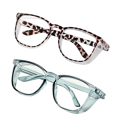 Stylish Safety Glasses Goggles for Women Girls Anti-fog Glasses Protective Eyewear Clear Glasses - color: 2 Pack: Blue +Tortoise