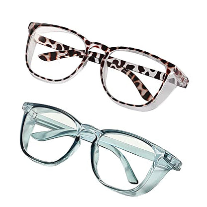 Stylish Safety Glasses Goggles for Women Girls Anti-fog Glasses Protective Eyewear Clear Glasses - color: 2 Pack: Blue +Tortoise