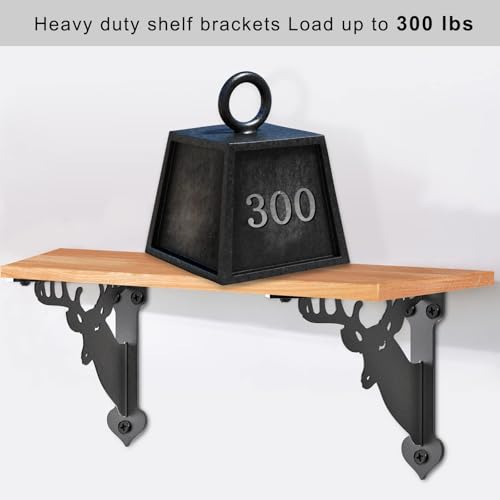 SELEWARE Heavy Duty Shelf Brackets 10 Inch, Deer Shelves Brackets, 300LB Capacity Decorative Metal L Brackets for Floating Shelves, Black Rustic Wall Mount Shelving Bracket with Screws, 4 Pack - size: 10 Inch, style: Deer-4 pack
